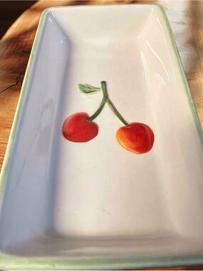 VTG 3D Double Cherry Pickin Ceramic Tray MWW Market 6” Excellent Condition